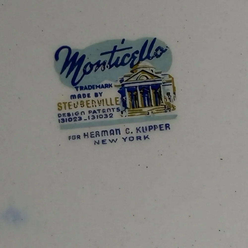2 Steubenville MONTICELLO Blue Wreath Wheat 10.25” Dinner Plates Vintage